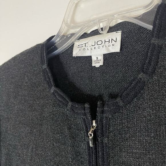 ST. JOHN Dark Gray Santana Knit Full zip jacket size US 2 - Picture 2 of 4